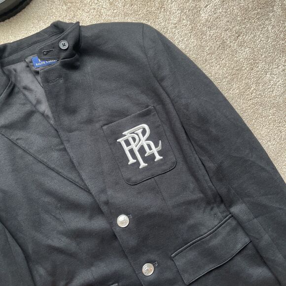 Polo Ralph Lauren Double Knit Blazer Womens 2 Black Monogram Embroidered Preppy - Picture 3 of 8